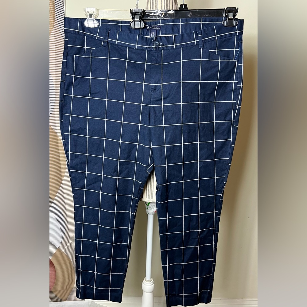 Gap Plaid City Crop Women’s Pants Blue 18 Career Work - Picture 1 of 4
